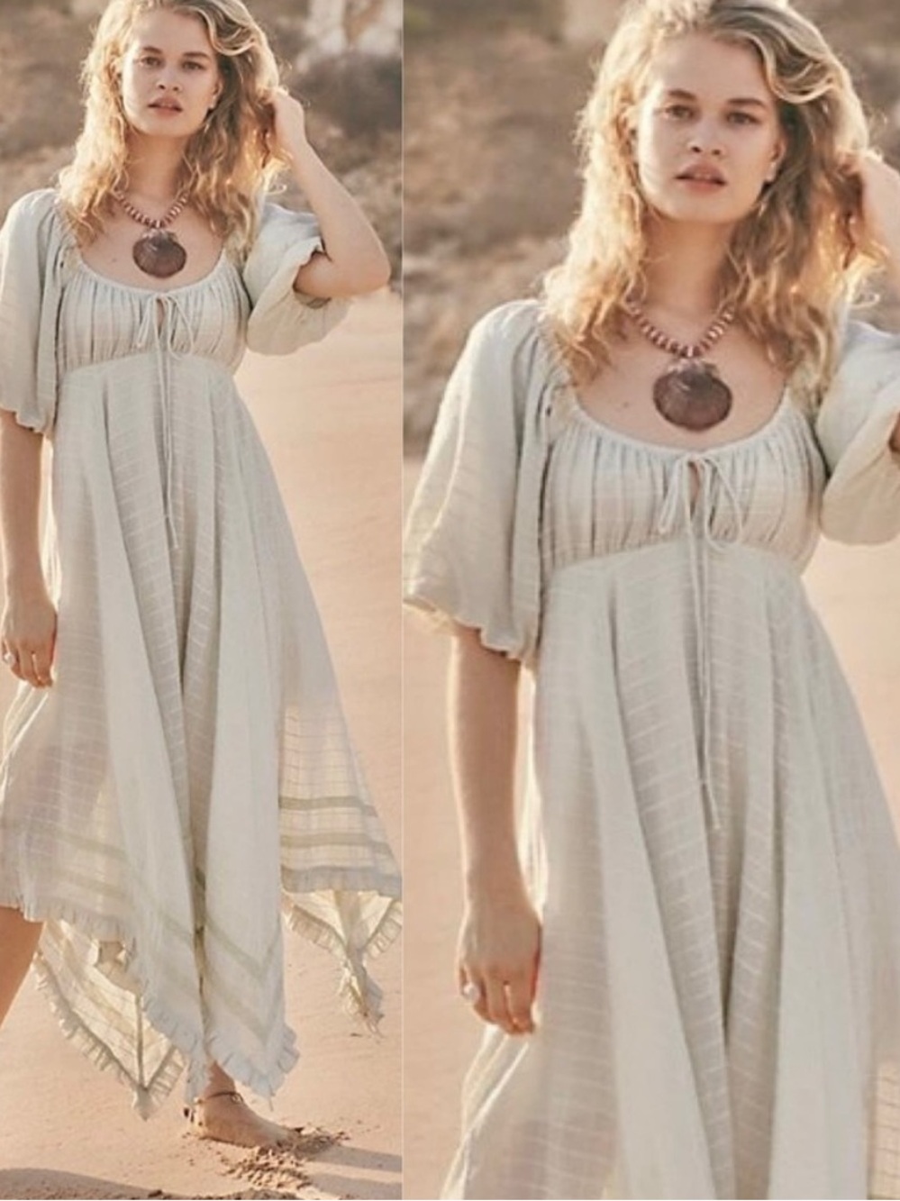 Free People Bohemian Ivory Maxi Dress with Flutter Sleeves - XSmall
